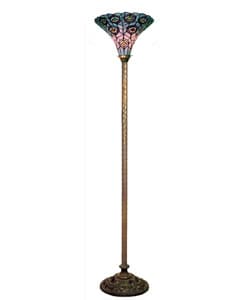 Tiffany-style Purple Peacock Torchiere Lamp