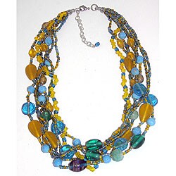Handmade Blue Island Glass Bead Necklace (India)