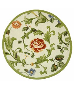 Hand-hooked Garden of Eden Ivory Wool Rug (4' Round)
