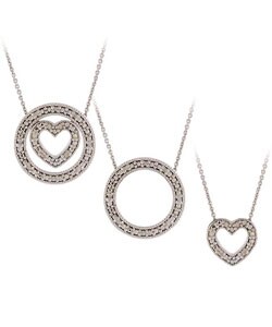 Silver 1/8ct Diamond 3-in-1 Circle Heart Necklace
