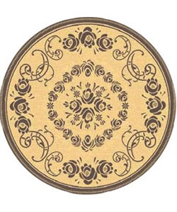 Courtyard Indoor/ Outdoor Garden Natural/ Brown Polypropylene Rug (6'7 Round)