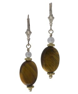 Charming Life Tiger Eye and  Pearl Leverback Earrings