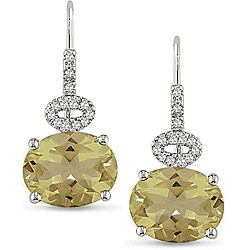 14k White Gold Lemon Quartz Hook Earrings