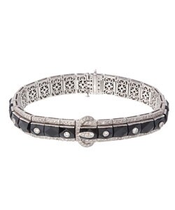 18k White Gold 4ct Diamond Carved Onyx Bracelet