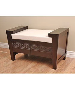 Hand-carved Bench with Cushion and Drawers (Peru)