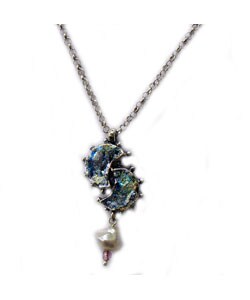 Double Moon Roman Glass Pearl Dangle Necklace (Israel)