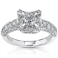 14k White Gold 1-1/6ct TDW Princess Diamond Halo Enagement Ring