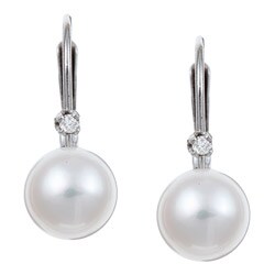 14k White Gold Akoya Pearl Diamond Earrings