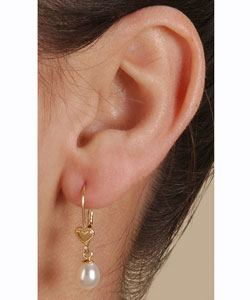 DaVonna 14k Gold Cultured Freshwater Pearl Heart Earrings