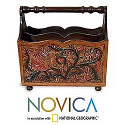 Leather and Mahogany Songbirds Magazine Rack (Peru)