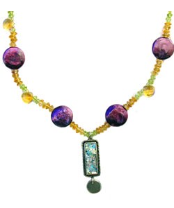 Roman Glass with Citrine, Peridot and Pearl Necklace