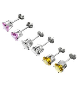 Tressa Sterling Silver Round CZ Earrings Set (6 mm)