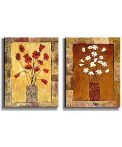 Red & White Flowers - Bagnato Stretched Canvas Set