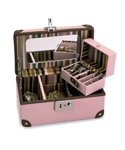Pink & Brown Genuine Leather Jewelry Case