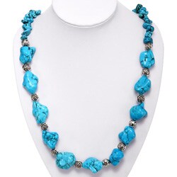 Silver Floral Beaded Turquoise Necklace