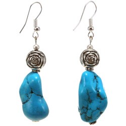 Silver Floral Beaded Turquoise Earrings