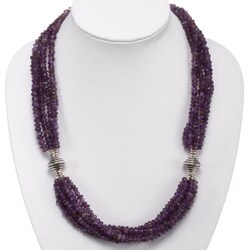 Five Strand Silver Bead Amethyst Necklace