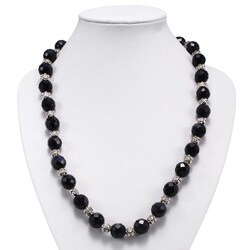Black Sandstone Silver Floral Bead Necklace