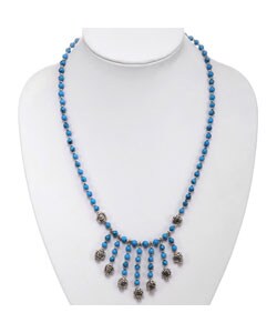 Silver Beaded Blue Turquoise Necklace