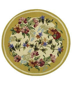 Hand-hooked Botanical Ivory/ Yellow Wool Rug (3' Round)