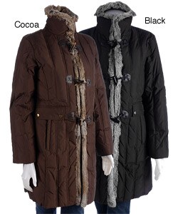 Larry Levine Down Coat with Rabbit Fur Trim