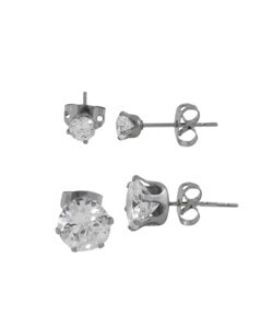 Stainless Steel 8mm & 4mm CZ Earring Set