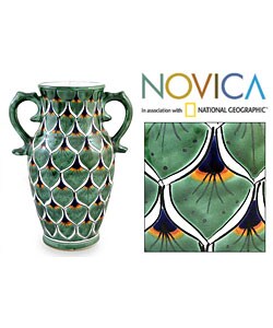 Ceramic Jade Peacock Vase (Mexico)