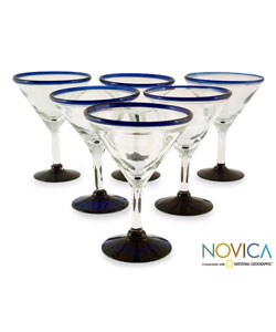 Set of 6 Cobalt Joy Martini Glasses (Mexico)