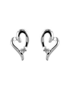 Sterling Silver Heart Diamond Accent Earrings
