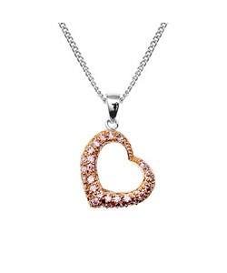 Sterling Silver Rose Gold CZ Heart Necklace