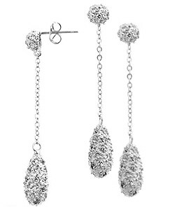 Silvertone Clear CZ Drop Pave Earrings