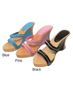 Journee Collection Double Strap Wood Wedge Heels