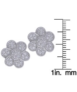 Sterling Silver Flower Stud CZ Pave Earrings