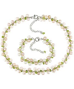 Peridot Cultured FW Pearl Necklace & Bracelet Set