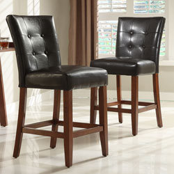 Tufted Button Back Dark Brown Bicast Leather 24-inch Stool (set of 2)