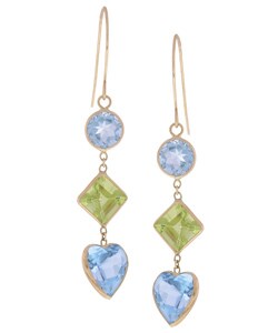 14k Yellow Gold Blue Topaz Peridot Earrings