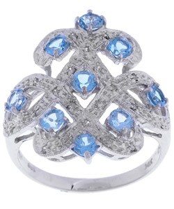 14k White Gold Blue Topaz 1/8ct TDW Diamond Ring