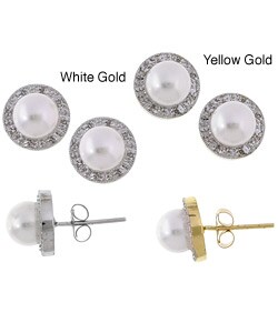 14k Gold Akoya Pearl 1/10ct Diamond Earrings