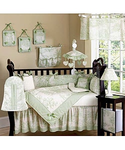French Toile Sage 10-piece Crib Set