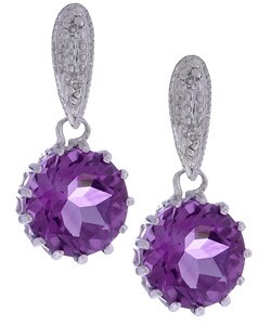 14k White Gold Amethyst Diamond Dangle Earrings