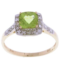 14k Yellow Gold Square Peridot Diamond Ring