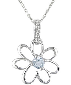 10k Aquamarine Diamond March Birth Stone Pendant
