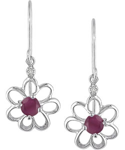 10k Ruby Diamond July Birth Stone Earrings