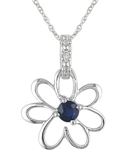 10k Sapphire Diamond September Birth Stone Necklace