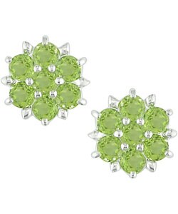 Silver Round Peridot Flower Earrings  (Set of 6)