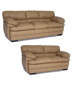 Dalton Tan Leather Sofa and Loveseat
