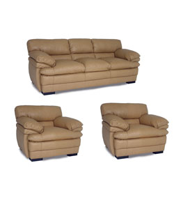 Dalton Tan Leather Sofa and Two Chairs