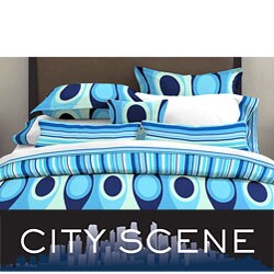 City Scene Retro Radar Blue Decorative Pillows (Set of 2)