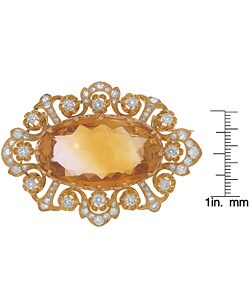 18k Gold 2-3/5ct Diamond Citrine Antique Brooch