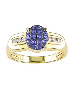 18k Yellow Gold 1/10ct TDW Diamond Sapphire Ring